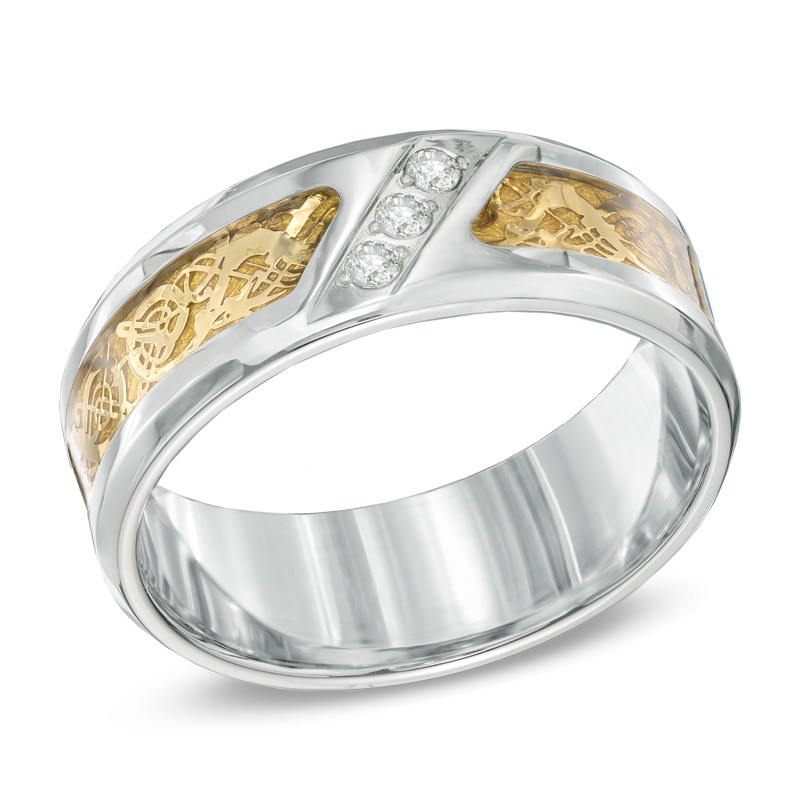 Main Image 2 of Men's 1/10 CT. T.W. Diamond Comfort Fit Two-Tone Stainless Steel Wedding Ring - Size 10