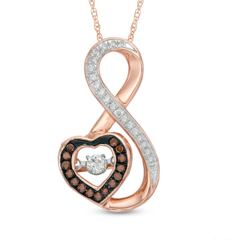Main Image 1 of 1/4 CT. T.W. Enhanced Cognac and White Diamond Infinity with Heart Pendant in 10K Rose Gold