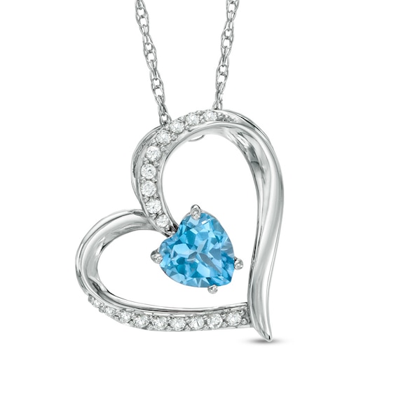 6.0mm Heart-Shaped Swiss Blue Topaz and Lab-Created White Sapphire Heart Pendant in Sterling Silver