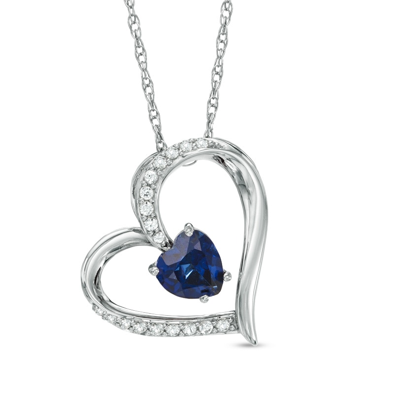 6.0mm Heart-Shaped Lab-Created Blue and White Sapphire Heart Pendant in Sterling Silver