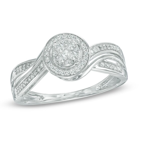1/4 CT. T.w. Diamond Cluster Split Shank Ring in 10K White Gold