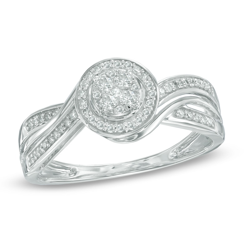 Main Image 1 of 1/4 CT. T.W. Diamond Cluster Split Shank Ring in 10K White Gold