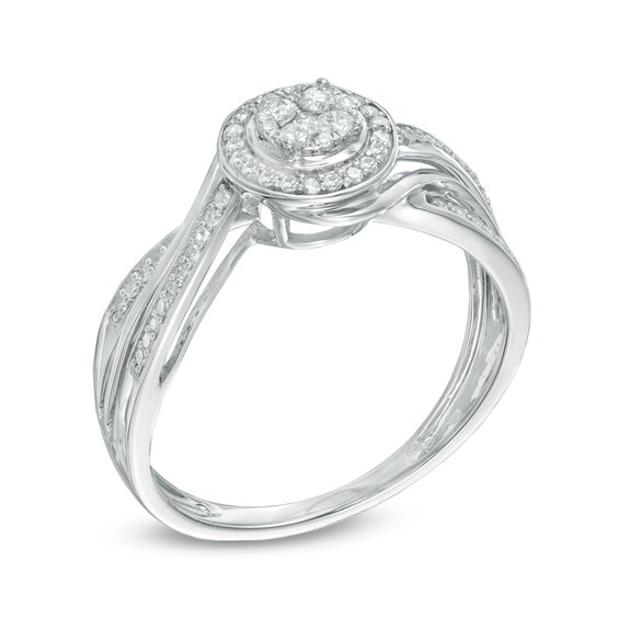 1/4 CT. T.w. Diamond Cluster Split Shank Ring in 10K White Gold