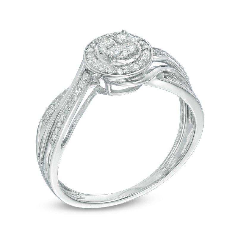Main Image 2 of 1/4 CT. T.W. Diamond Cluster Split Shank Ring in 10K White Gold