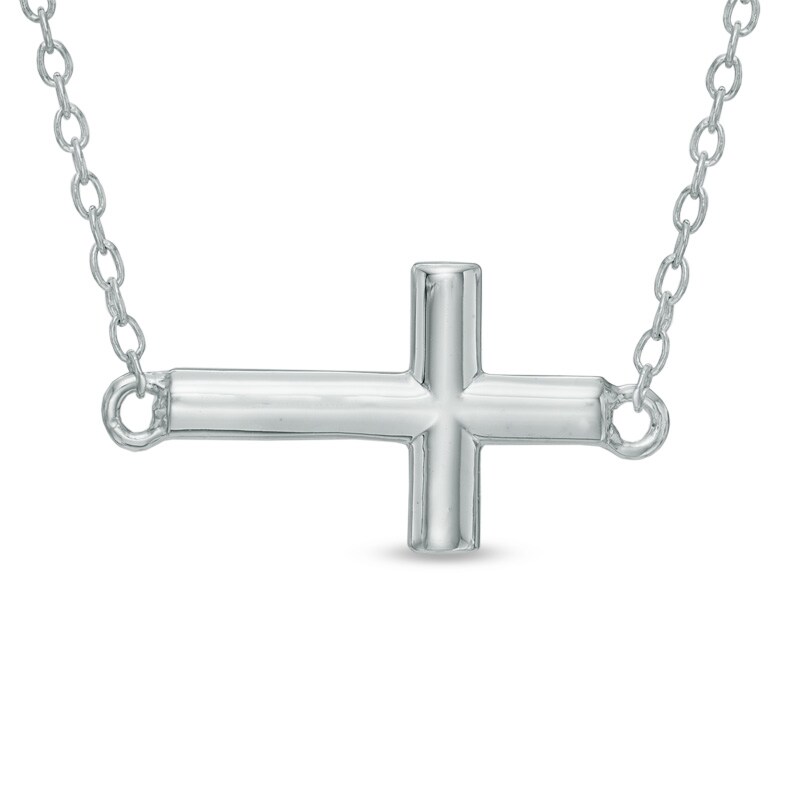 Main Image 1 of Sideways Cross Necklace in Sterling Silver