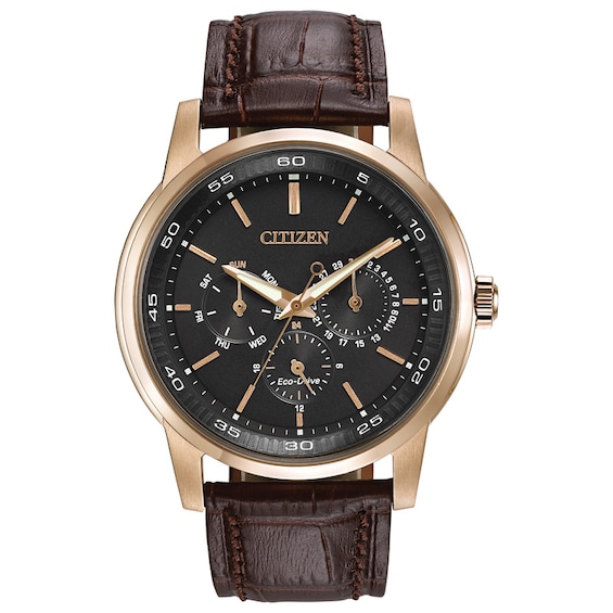 Men's Citizen Eco-DriveÂ® Rose-Tone Strap Watch with Brown Dial (Model: Bu2013-08E)