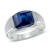 Thumbnail Image 1 of Barrel-Shaped Lab-Created Blue Sapphire and Diamond Accent Ring in Sterling Silver
