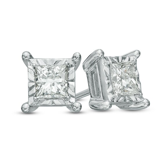 1 CT. T.w. Princess-Cut Diamond Solitaire Stud Earrings in 10K White Gold