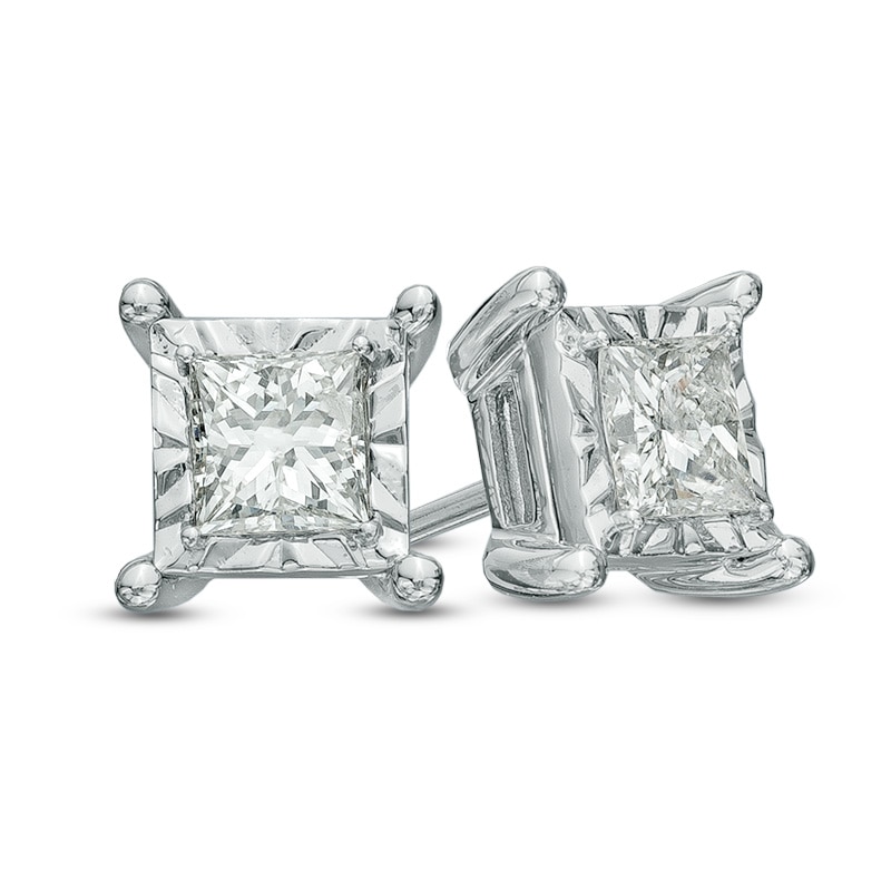 Main Image 1 of 1 CT. T.W. Princess-Cut Diamond Solitaire Stud Earrings in 10K White Gold