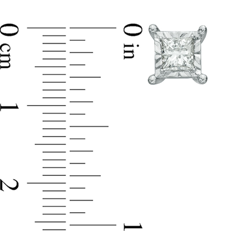 Main Image 2 of 1 CT. T.W. Princess-Cut Diamond Solitaire Stud Earrings in 10K White Gold