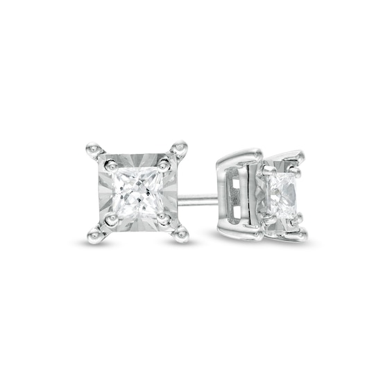 1/5 CT. T.W. Princess-Cut Diamond Solitaire Stud Earrings in 14K White Gold  (J/I3)