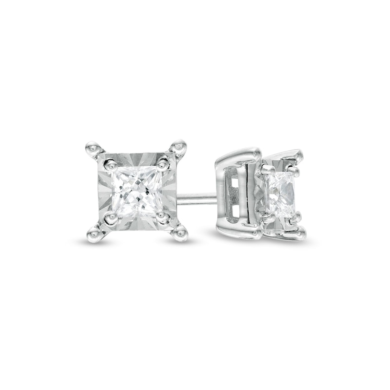 1/2 CT. T.W. Princess-Cut Diamond Solitaire Stud Earrings in 10K White ...