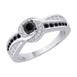 5/8 CT. T.W. Enhanced Black and White Diamond Double Row Ring in 10K White Gold