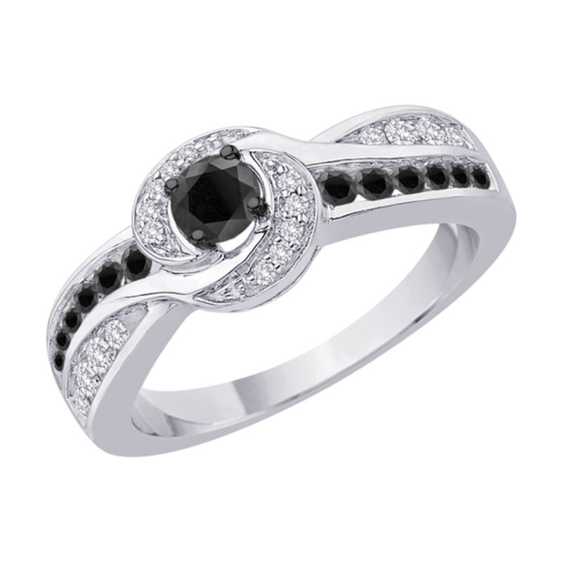5/8 CT. T.W. Enhanced Black and White Diamond Double Row Ring in 10K White Gold