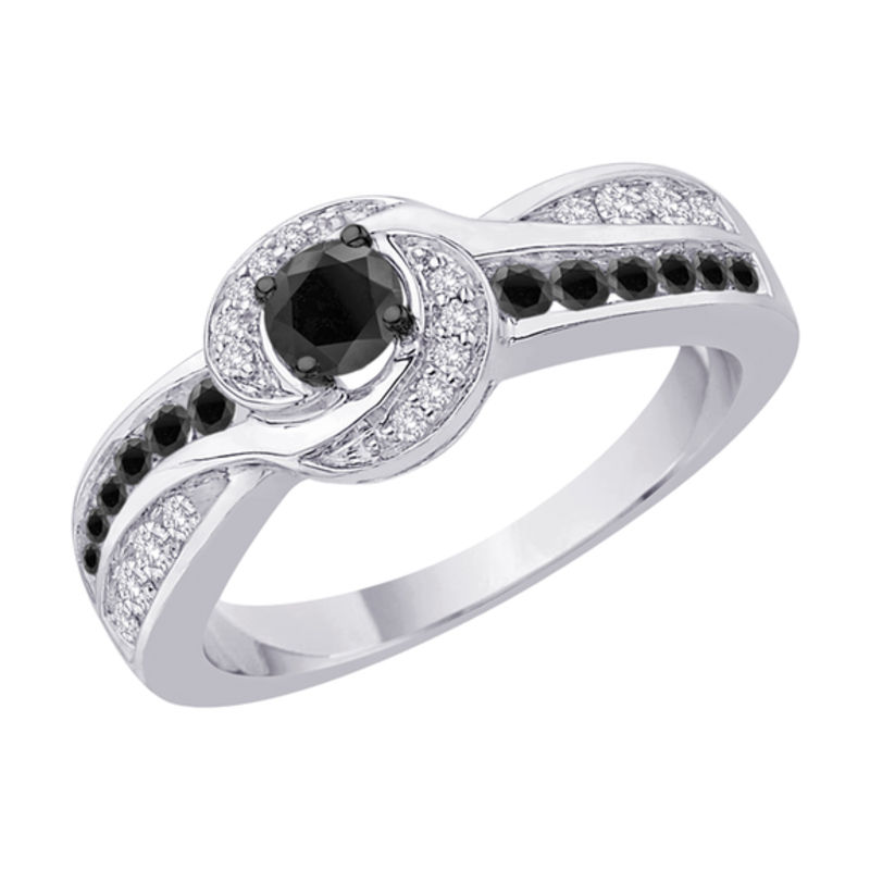 Main Image 1 of 5/8 CT. T.W. Enhanced Black and White Diamond Double Row Ring in 10K White Gold