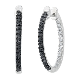 1/3 CT. T.W. Enhanced Black and White Diamond Inside-Out Hoop Earrings in 10K White Gold