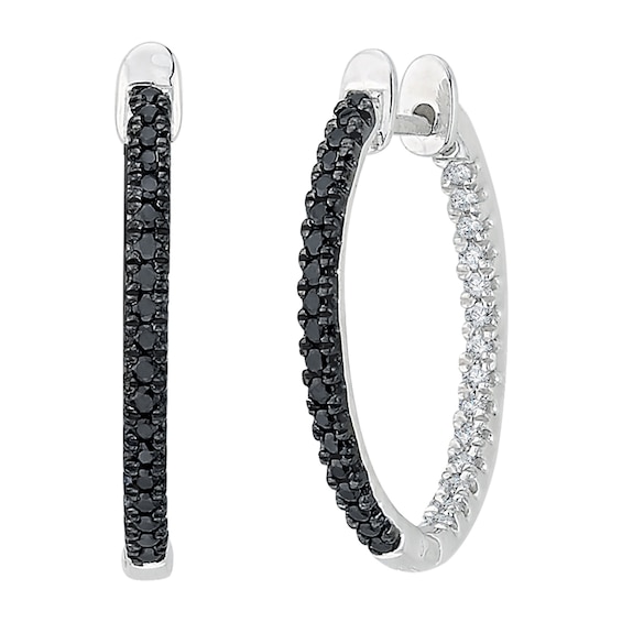 1/3 CT. T.w. Enhanced Black and White Diamond Inside-Out Hoop Earrings in 10K White Gold