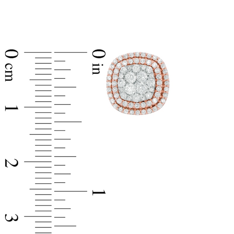 Main Image 2 of 1 CT. T.W. Diamond Cluster Frame Stud Earrings in 10K Rose Gold