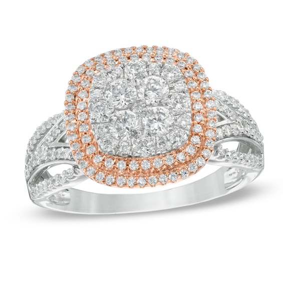 1 CT. T.w. Diamond Cluster Frame Ring in 10K Two-Tone Gold