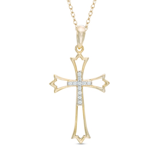 1/20 CT. T.w. Diamond Double Cross Cutout Pendant in 10K Gold