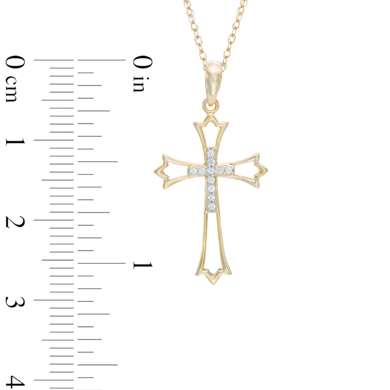 1/20 CT. T.W. Diamond Double Cross Cutout Pendant in 10K Gold