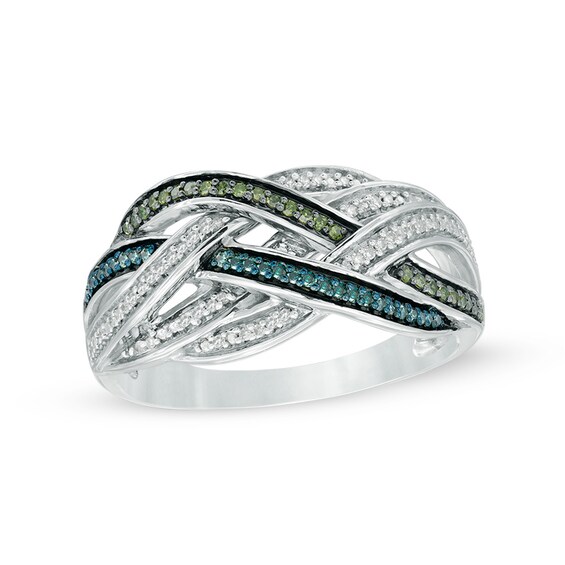 1/5 CT. T.w. Enhanced Green, Blue and White Diamond Woven Ring in Sterling Silver