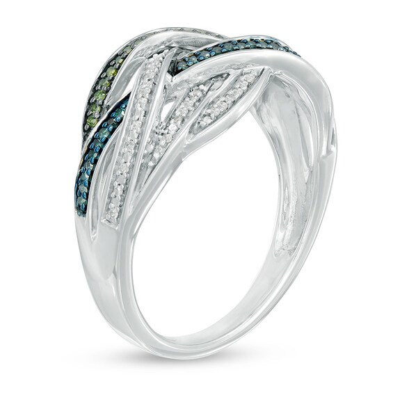 1/5 CT. T.w. Enhanced Green, Blue and White Diamond Woven Ring in Sterling Silver