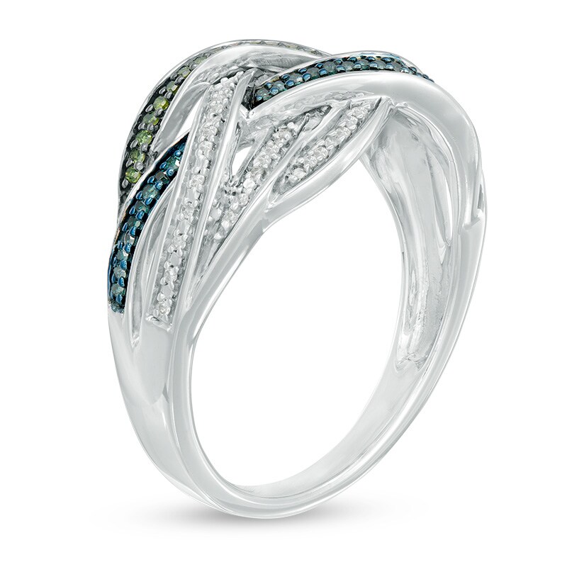 1/5 CT. T.W. Enhanced Green, Blue and White Diamond Woven Ring in Sterling Silver