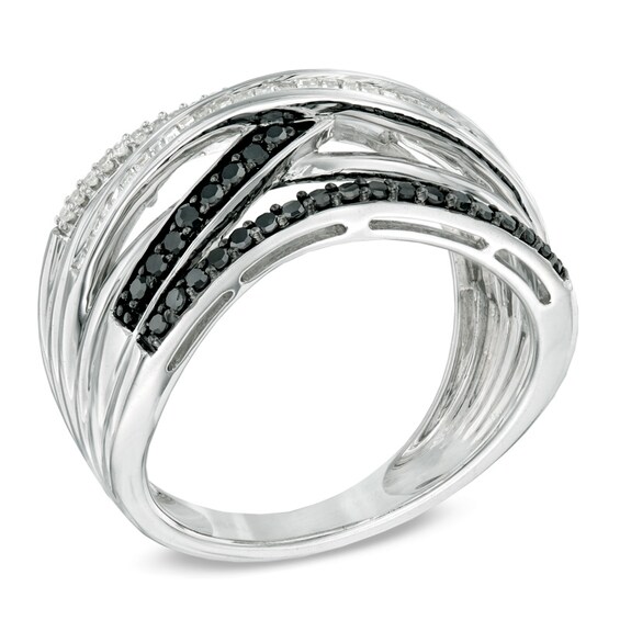 1/2 CT. T.w. Enhanced Black and White Diamond Layered Stack Ring in Sterling Silver