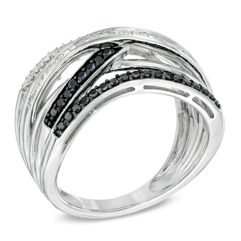 Main Image 2 of 1/2 CT. T.W. Enhanced Black and White Diamond Layered Stack Ring in Sterling Silver
