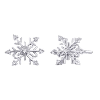 1 10 Ct T W Diamond Snowflake Stud Earrings In Sterling Silver 1 10 Ct T W Diamond Snowflake Stud Earrings In Sterling Silver