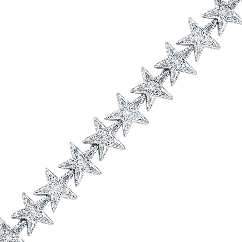 1/5 CT. T.W. Diamond Star Link Bracelet in Sterling Silver - 7.25"