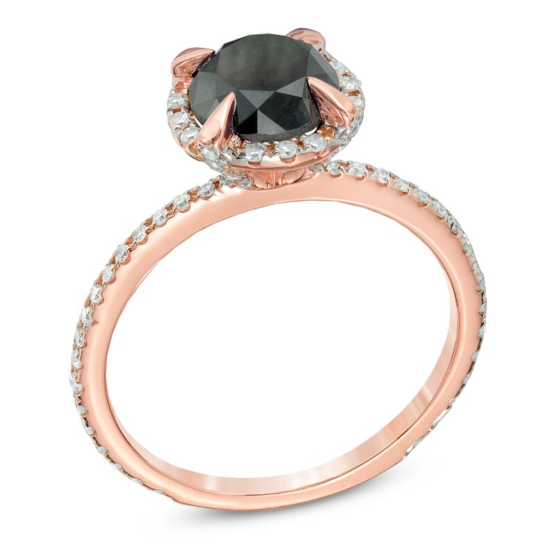 2 CT. T.W. Enhanced Black and White Diamond Frame Engagement Ring in 10K Rose Gold