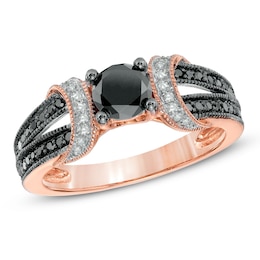 1 CT. T.W. Enhanced Black and White Diamond Collar Engagement Ring in 10K Rose Gold
