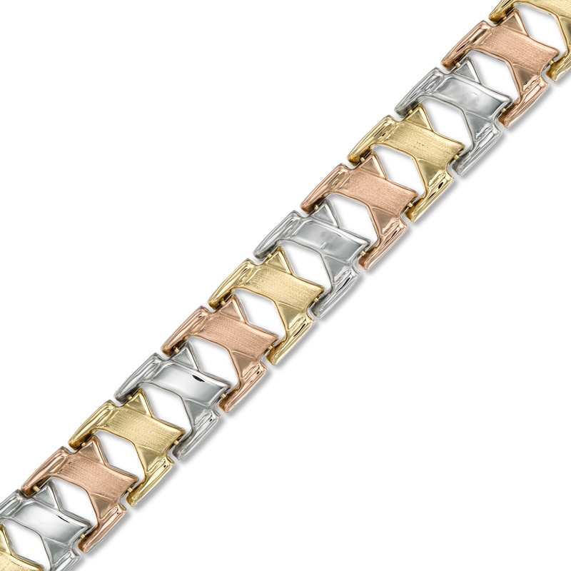 Main Image 1 of "X" Bracelet in 10K Tri-Tone Gold - 7.25"