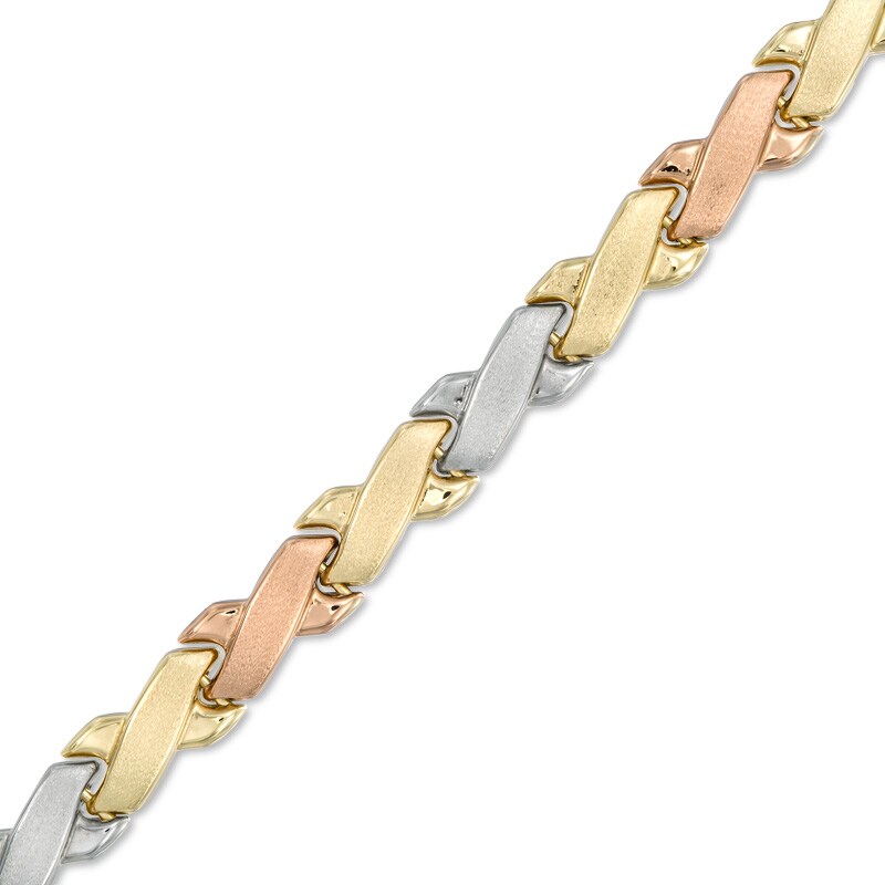 Main Image 1 of "X" Bracelet in 10K Tri-Tone Gold - 7.25"