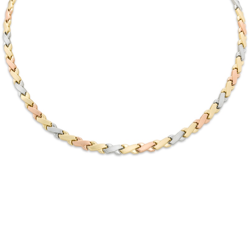 Main Image 1 of "X" Necklace in 10K Tri-Tone Gold - 17"