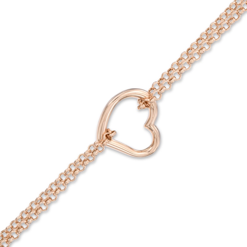 Double Chain Heart Anklet in 10K Rose Gold - 10"