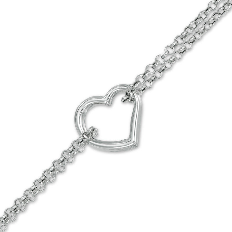Main Image 1 of Floating Heart Anklet in 10K White Gold - 10"