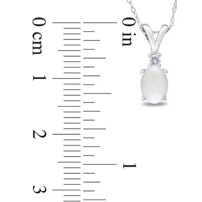 no chain 14k White Gold Oval Opal and Diamond Pendant CM-P2615XW-10 