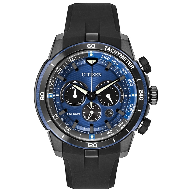 Men's Citizen Eco-Drive® Chronograph Ecosphere Strap Watch with Blue Dial (Model: CA4155-12L)