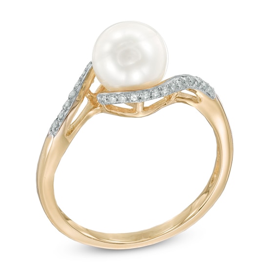 7.5-8.0mm Freshwater Cultured Pearl and Diamond Accent Ring in 10K Gold