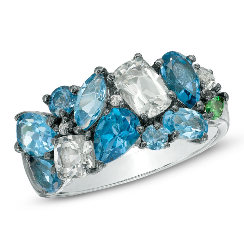 Main Image 1 of Multi-Gemstone and Lab-Created White Sapphire Ring in Sterling Silver