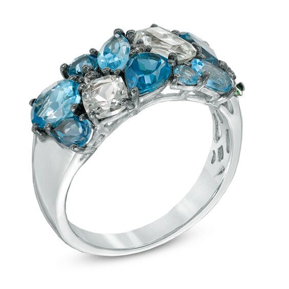Multi-Gemstone and Lab-Created White Sapphire Ring in Sterling Silver
