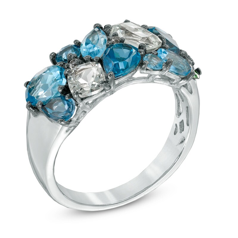 Main Image 2 of Multi-Gemstone and Lab-Created White Sapphire Ring in Sterling Silver