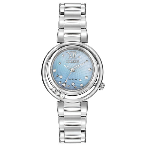 Ladies' Citizen Eco-DriveÂ® L Sunrise Diamond Accent Watch with Blue Mother-of-Pearl Dial (Model: Em0320-59D)