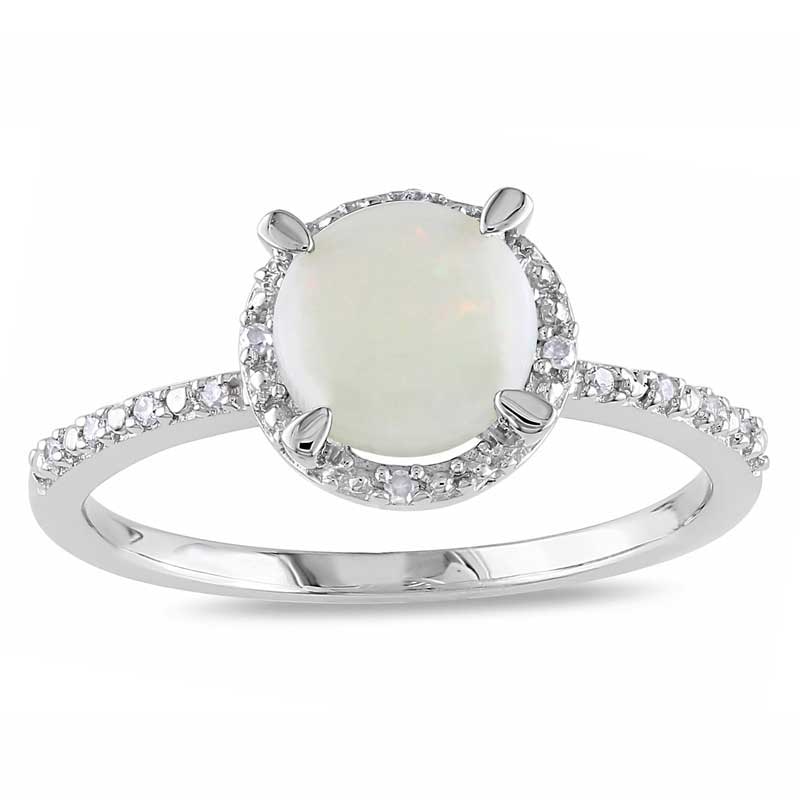 Main Image 1 of 7.0mm Opal and 1/20 CT. T.W. Diamond Ring in Sterling Silver