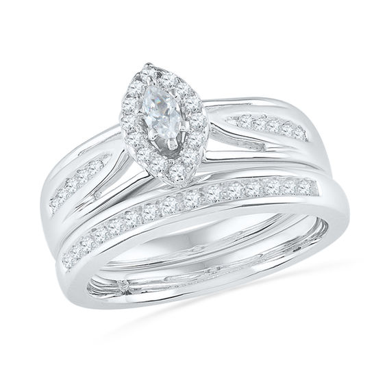 1/2 CT. T.w. Marquise Diamond Frame Bridal Set in 10K White Gold