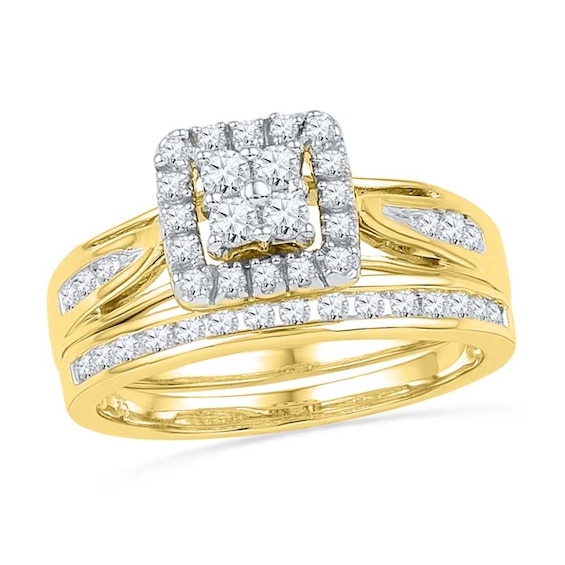 1/2 CT. T.w. Multi-Diamond Frame Bridal Set in 10K Gold