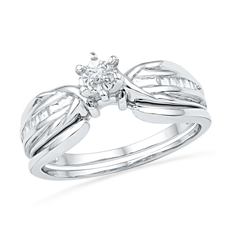 Main Image 1 of 1/6 CT. T.W. Diamond Bridal Set in 10K White Gold